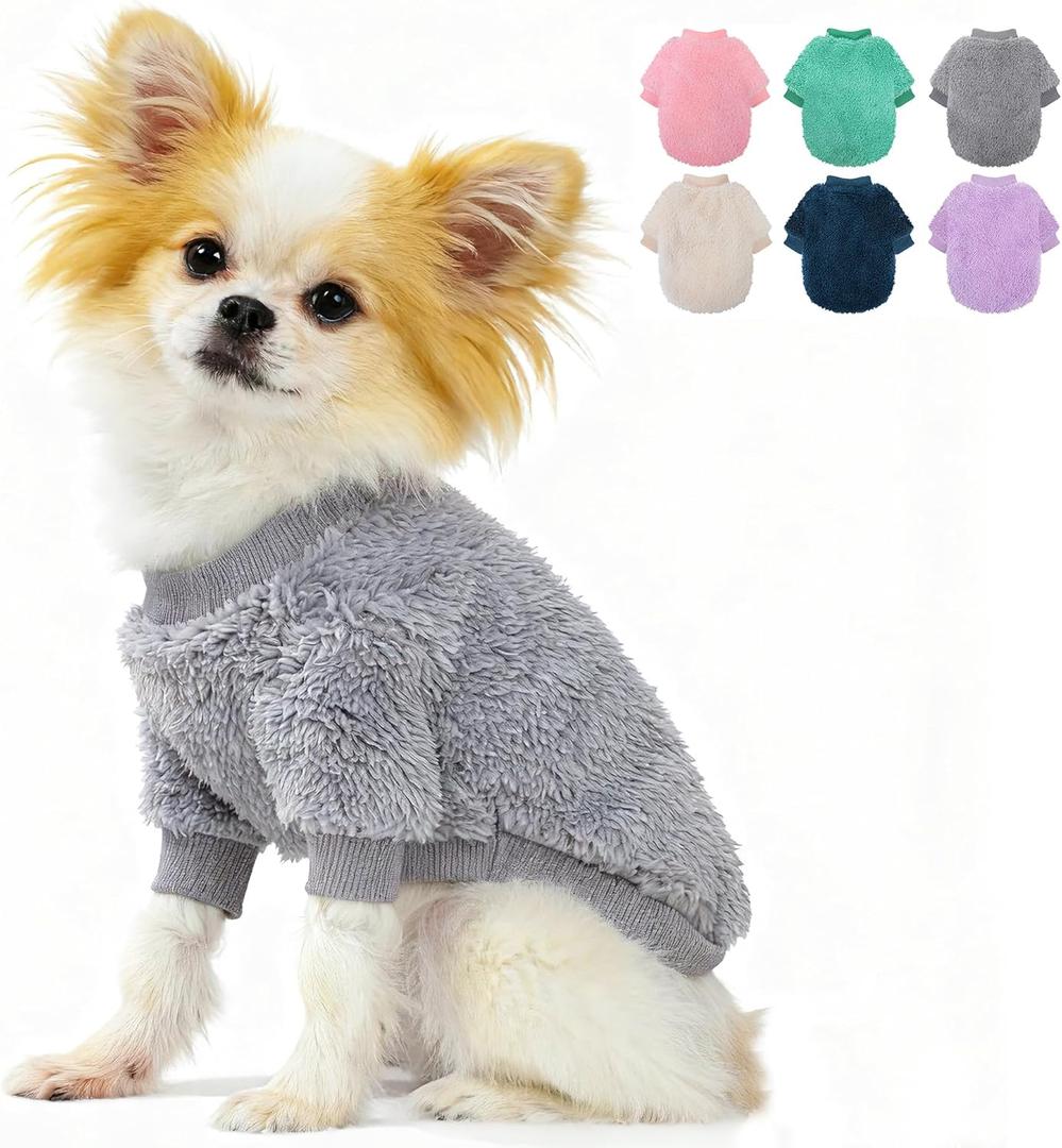 Dog Sweater for Small Dogs Girl Boy, Winter Fleece Teacup Dog Sweaters, Cute Puppy Clothes Warm Soft Pet Outfit Apparel (Light Grey, Small)
