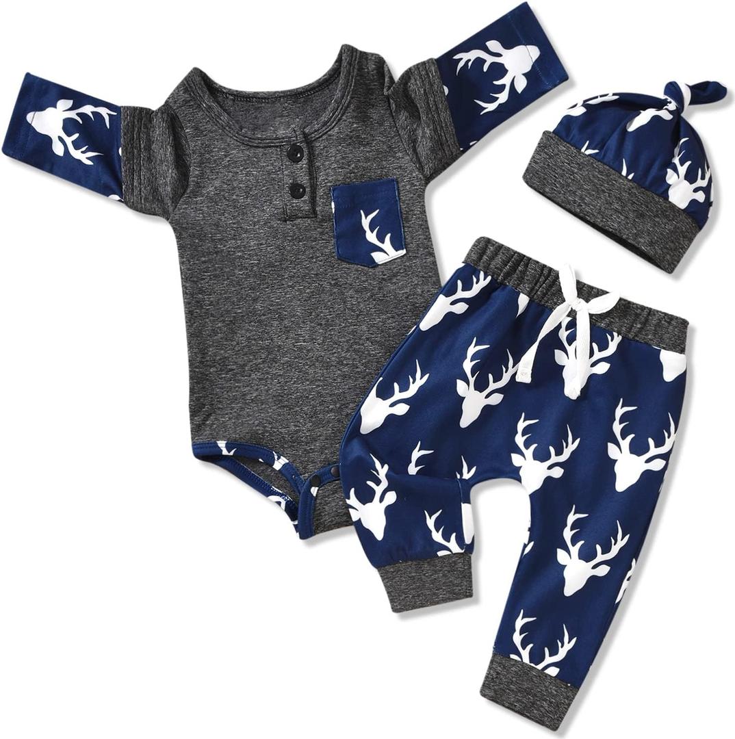 Aalizzwell Newborn Infant Baby Boys Fall Winter Outfit (Preemie, Deer)