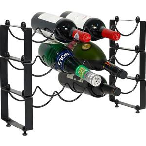 3 Tiered 12-Bottle Rack - Detachable Metal Glass Storage for Cabinet/Countertop, Space-Saving Black Organizer (3)