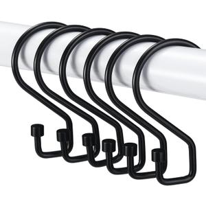 Goowin Shower Curtain Hooks, 12 Pcs S Shape Shower Curtain Rings, Rustproof Black Shower Curtain Rings, Multi-Functional Shower Hooks for Shower Curtain, Kitchen Utensils, Clothing, Towels, Black