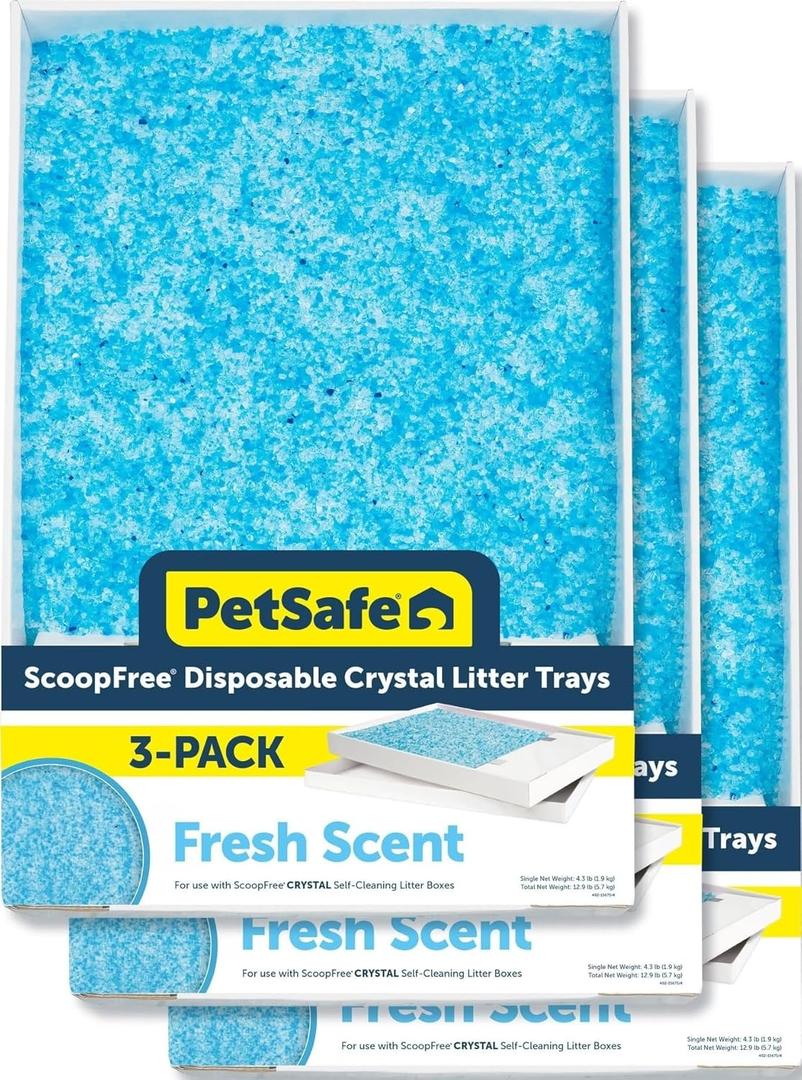 PetSafe ScoopFree Self-Cleaning Cat Litter Box Tray Refills with Premium Blue Non-Clumping Crystals, 3-Pack