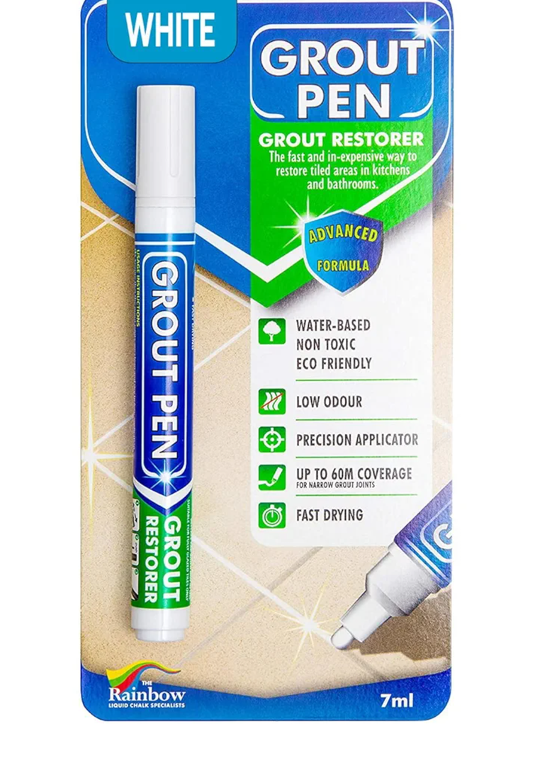 Grout Pen White Tile Paint Marker: Waterproof Grout Paint, Tile Grout Colorant and Sealer Pen - White, Narrow 5mm Tip (7mL)