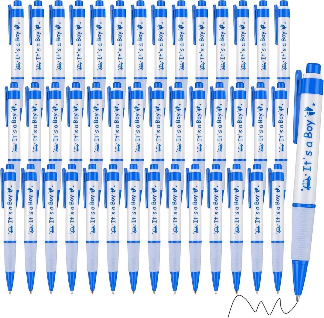 Aodaer 48 Pieces It's a Boy Baby Shower Ballpoint Pens - Blue Retractable Gel Pen With Soft Grip, Comfortable Black Ink for Party Guests Favors and Gifts