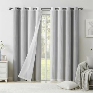 Grey Blackout Curtains with Ombre Sheers Overlay 84 Inch Long for Living Room Bedroom Decor, Mix and Match Double Layer 90% Blackout Window Drapes for Office, Nursery, Grommet Top, 52"W, 4 Panels
