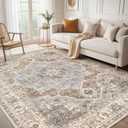 Area Rug for Living Room: 9x12 Washable Vintage Neutral Soft Non Slip Thin Large Floor Carpet for Bedroom Kitchen Dining Room Home Office Farmhouse Indoor - Grey Brown (9' x 12' (Rectangular))
