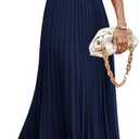PRETTYGARDEN Women's Maxi Dresses 2025 Summer Trendy Cap Short Sleeve Button V Neck Casual Flowy Pleated Long Dress (Large)
