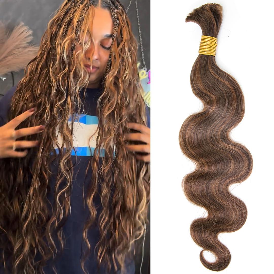 YWIGS Bulk Human Hair for Braiding Body Wave Blend #4/30 Boho Human Hair No Weft Human Braiding Hair 100G 20inch