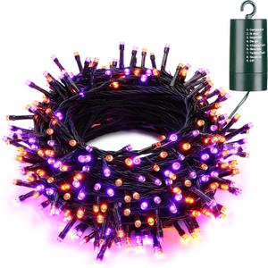 Joomer Orange Purple Halloween Lights, 66ft 200 LED Battery Operated String Lights Waterproof with 8 Modes & Timer Function for Halloween Outdoor Indoor Decorations