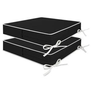 Patio Chair Cushion 19x19x3 Inch Outdoor Waterproof Seat Cushions Indoor Double Piping Durable Comfortable Square Dining Chair Pads Black with Zipper Chair Pad-Set of 2