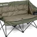 Huskfirm Double Camping Chair Oversized Padded Camping Chairs for Adults Folding Loveseat with Cup Holders and Side Pockets Heavy Duty Outdoor Lawn Chairs for Camping,Sports, Fishing,Beach,Green