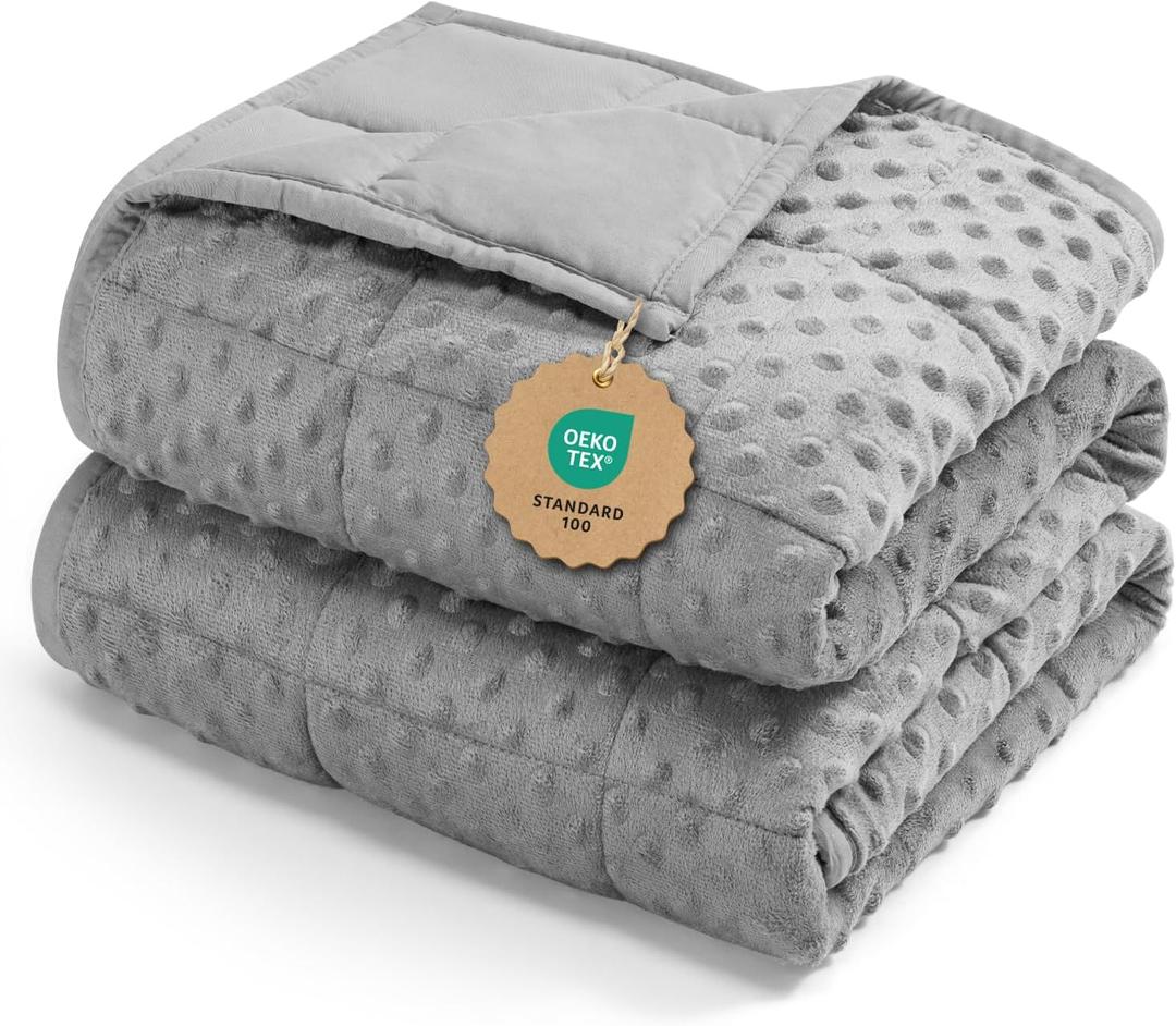 Kivik Weighted Blanket 15 lbs for Adults, Minky Dot Heavy Blankets, Microfiber Reversible Weighted Throw Blankets for All Seasons, Machine Washable, 48"x72" Twin Size, Grey