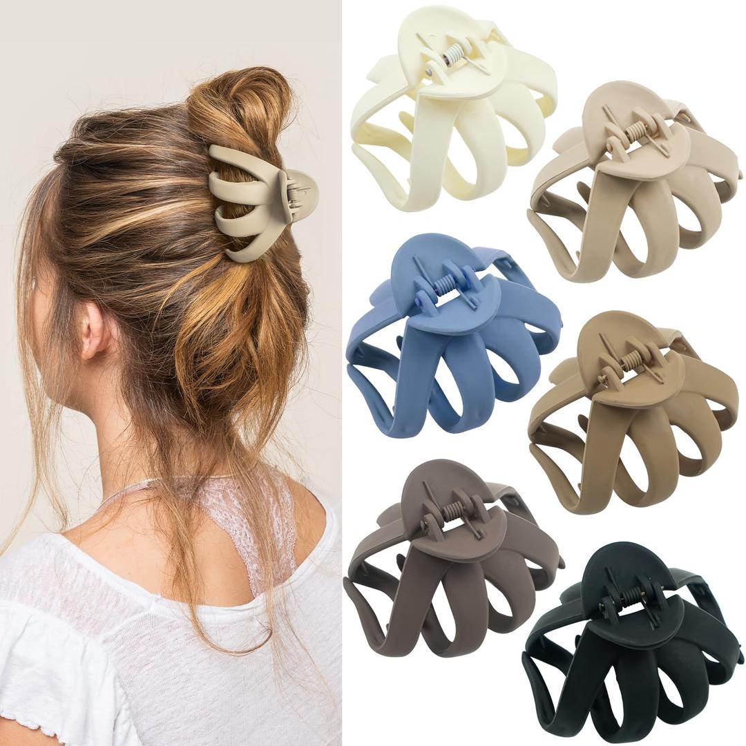 6 Pcs Hair Claw Clips for Women, 2.8" Medium Non-Slip Octopus Jumbo Hair Accessories (Multi-colors) (Neutral)