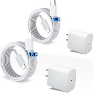 USB C Charger for Apple iPad Pro 12.9/ 11 in 2025/ 2024/ 2022/ 2021/ 2020/ 2018/ M4 M3 M2/ A16/ A17, Pad 10th/ Air 4th/ 5th 10.9", Mini 6th/ 7th Gen, Fast Charging Block & 10ft C to C Cable 2Pack for iPhone 16 15