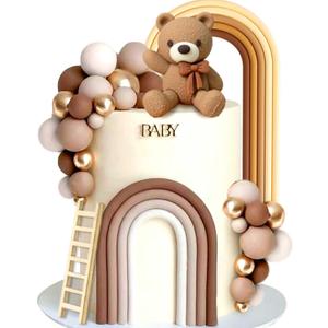 LaVenty Brown Bear Cake Decoration Beige Brown Balls Cake Topper Boho Bears Cake Cake Decoration Baby Shower Birthday Cake Decoration