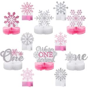 Lincia 12 Pcs Winter Onederland 1st Birthday Decorations Pink Snowflake Honeycomb Wonderland Table Centerpieces for Snowflake Birthday Party Supplies