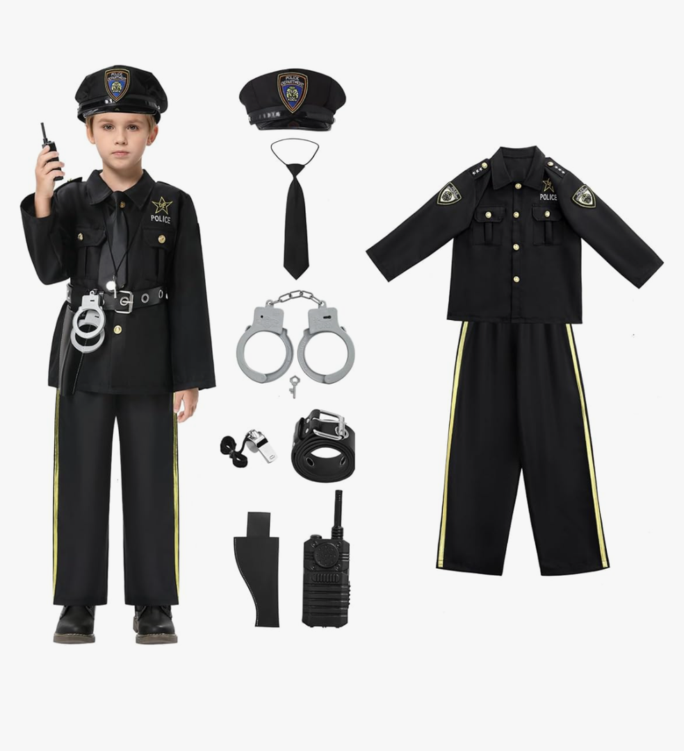 LumiParty Police Costume for Kids, Police Officer for Boys with Costume-Shirt, Pants, Hat,Belt, Role Play Kit for Boys Girl, Size M