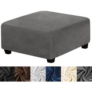 HFCNMY Ottoman Cover Square,Stretch Velvet Square Ottoman Cover Thick Ottoman Slipcover Square Washable Storage Ottoman Cover Foot Stool Cover with Elastic Bottom for Living Room Dark Gray Large