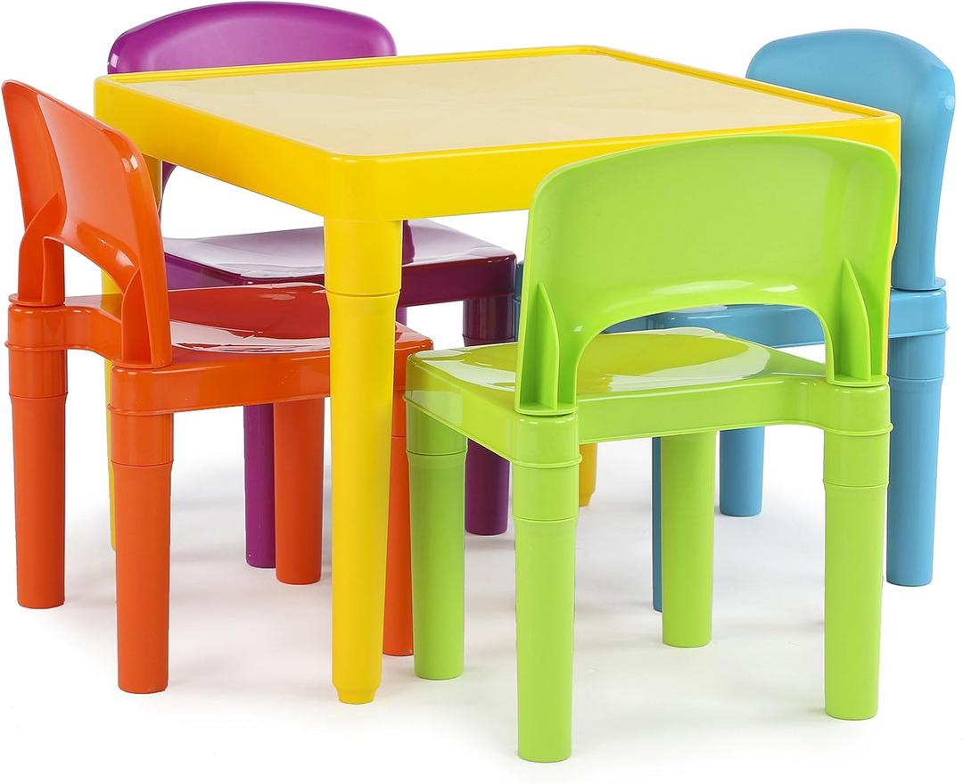 Humble Crew Kids Table and 4 Chair Set, Yellow Table with Chairs - Sturdy Toddler Activity Table for Playtime, Arts, Crafts, Reading, and More - 5-Piece Childrens Furniture for Daycare Playroom