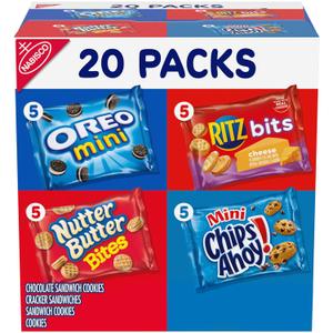 Nabisco Classic Mix Variety Pack, OREO Mini, CHIPS AHOY! Mini, Nutter Butter Bites, RITZ Bits Cheese, Christmas Stocking Stuffers, 20 Snack Packs