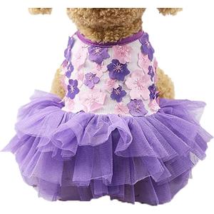 Dog Dress Harness Girl Yorkie Clothes for Small Dogs Dresses for Puppies Girls Small Tutu Dress Purple, Size M