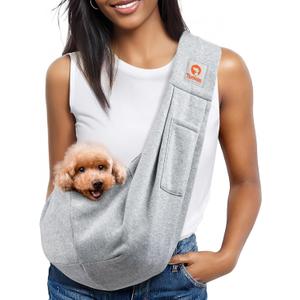 Tomkas Small Dog Sling Carrier - Classic Pocket & Classic Strap - for 3-10 lbs Pets (Grey)