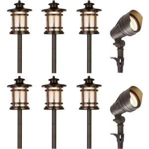 hykolity 8 Pack Low Voltage LED Landscape Kits, 12V-15V Pathway Flood Light Kits, 10W 390LM and 3.4W 155LM Wired for Outdoor Yard Lawn, Die-cast Aluminum, 50W and 30W Equivalent