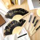 GlikCeil 20 Pcs Class Reunion Decorations 10 Year Reunion Hand Folding Fans with Organza Bags Bulk Foldable Paper Black and Gold Fans for Souvenir Party Favor Supplies Ceremony