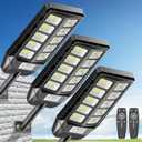 Deepn Solar Lights Outdoor, 7000W Solar Street Lights Outdoor with Motion Sensor, IP66 Waterproof Street Area Security Lights with Remote, Dusk to Dawn Solar Flood Lights for Garage Outside, 3 Pack
