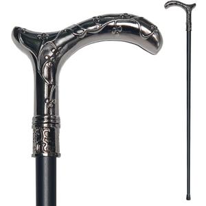 Walking Cane for Men & Women - Heavy Duty 500+ lbs Capacity, Gothic Decorative Ornate Metal Cane with Ergonomic Handle, Black & Silver Design Walking Stick for Senior