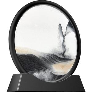 Liquid Motion Sandscape Round Moving Sand Art Sensory Toy Anxiety Fidget ADHD Relaxation Toy Home Office Desktop Decoration (Black, 7-in)