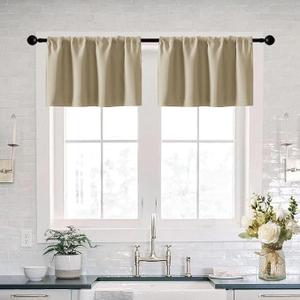 XTMYI Waterproof Blackout Fabric 18 Inch Valances for Windows,Beige