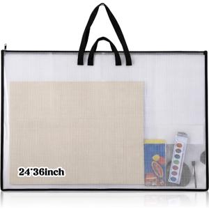 Shinylin 24x36 Inch Artwork Storage Organizer Large Poster Storage for Diamond Painting Cardboard Portfolio Collection Bag with Zipper and Two Handles Transparent Waterproof for Art Work Scrapbook