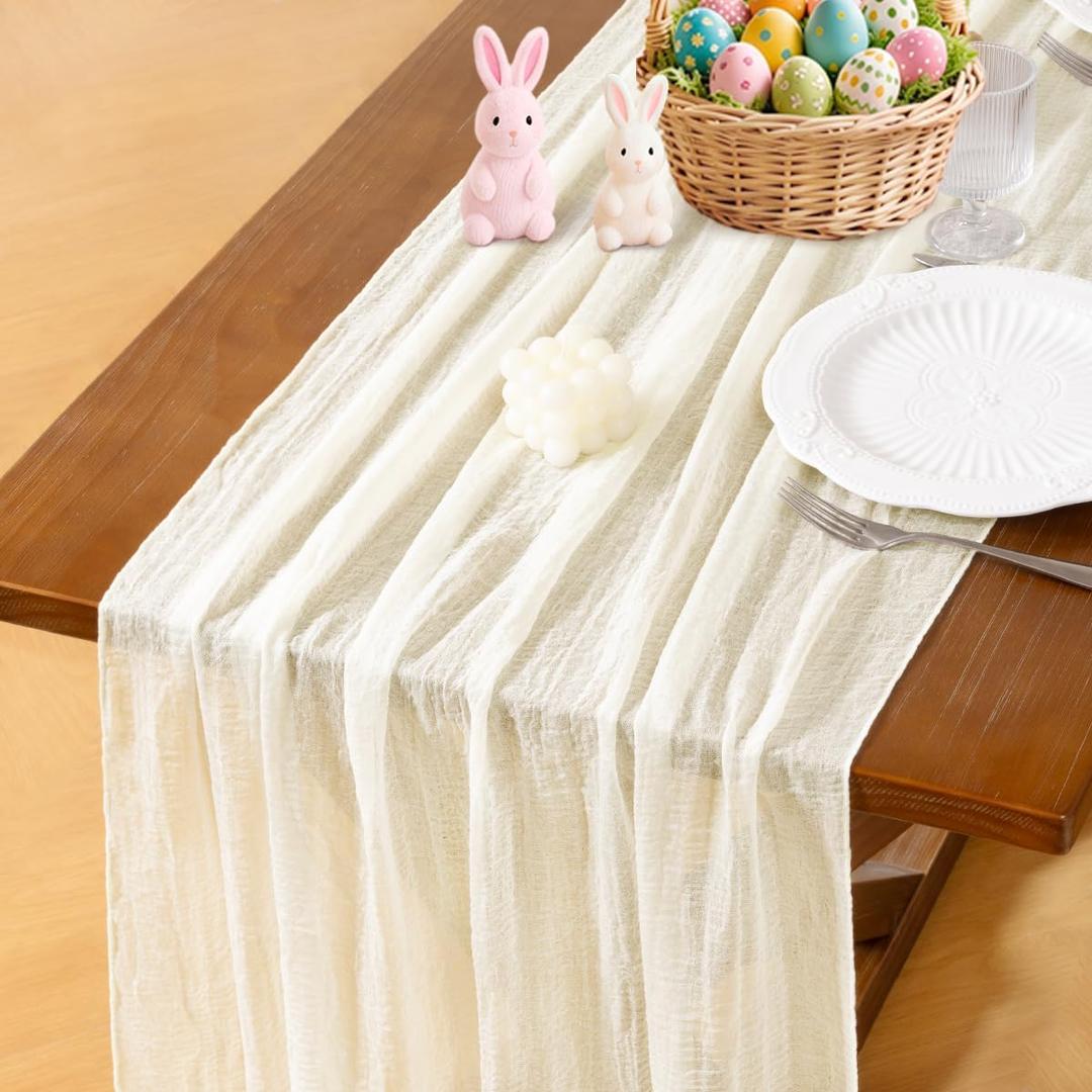 Socomi Ivory White Cheesecloth Table Runner Easter Spring Gauze 120 Inch Rustic Boho Cheese Cloth Runner for Wedding Party Baby Bridal Shower Centerpiece Decoration Holiday Home Decorations (10ft x 1pc)