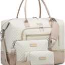 CLOKARS Weekender Bags for Women, Travel Duffle Bag Carry On Overnight Bag with Cosmetics Bag and Crossbody Purse for Gym Hospital, Gifts for Women, Beige Pink
