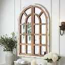 Arch Window Mirror, Rustic Farmhouse Cathedral 24X36 Inch Large Wood Pane, White Arched Decorative Accent