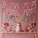 4 x 13ft Velvet Bow Garland with String Lights Velvet Bow Garland Banner Valentines Galentines Indoor Decor for Wedding Holiday Party Wall Home Front Door(Pink)