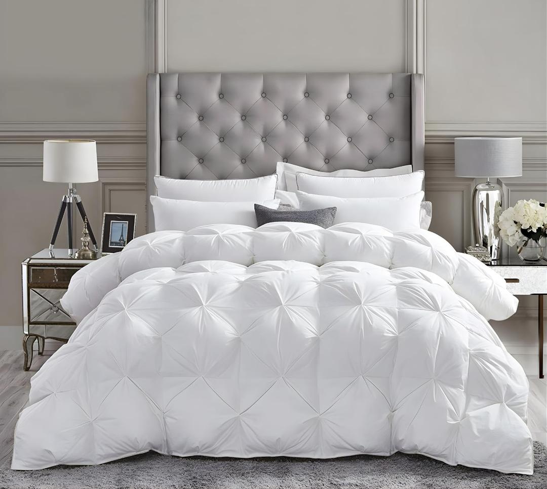 Alaskan King Down Alternative Comforter 136x120 Inch White 500 GSM Ultra Soft Breathable, Luxury Pintuck Pinch Pleat, All Season Duvet Insert with Corner Tabs, Machine Washable
