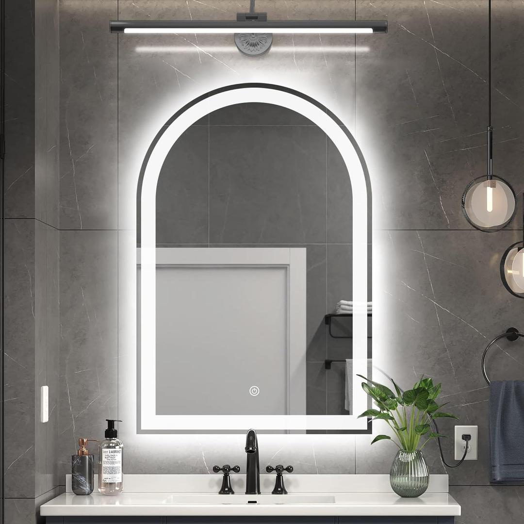 LED Arched Bathroom Mirror 24 x 36 Inch with Frontlit and Backlit,Arched Mirror with Light Auto Anti-Fog and Brightness Memory Function,3 Colors Temperature and Dimmable Wall Mirror