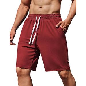 COOFANDY Men's Sweat Shorts 9" Drawstring Elastic Waist Gym Workout Shorts Casual Athletic Jogger Knit Shorts with Pockets M Red