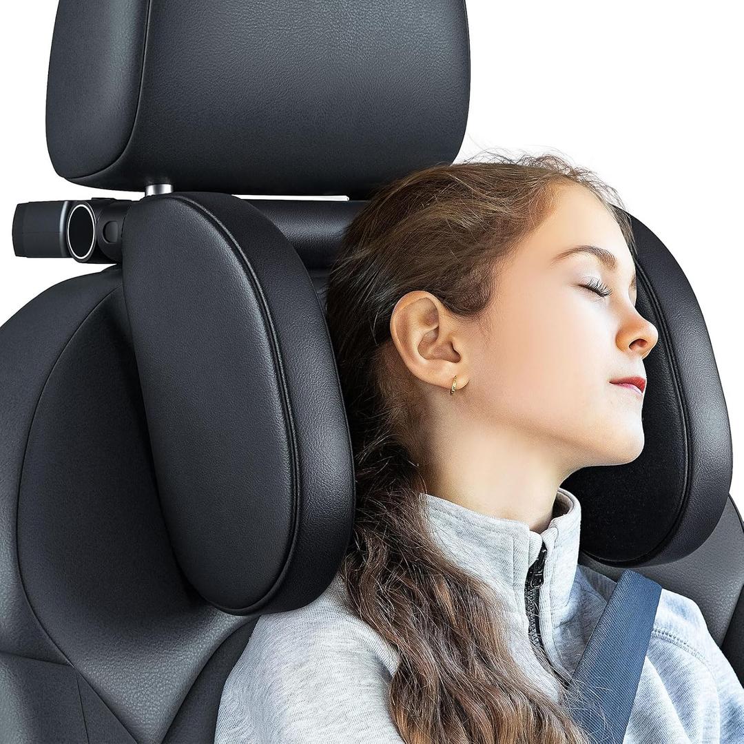 QRabbit Adjustable Car Headrest Pillow, U-Shaped Head Support Neck Pillows, Car Travel Sleeping Headrest Pillow for Kids & Adults Head Support, Only Suitable for Car Seat with 2 Poles
