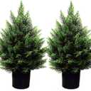 2FT Artificial Topiary Tree Beautiful Realistic Faux Cedar Pines Christmas Trees UV Rated Fake Shrubs for Front Porch Faux Plants Indoor and Outdoor Decor2 Pack