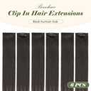 Benehair 6PCS 6 Clips In Human Hair Extensions Natural Black Short Straight Mini Clip Ins Real Remy Clip On Hairpin Hairpiece For Women 10inch 30g #1B