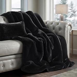 EVERGRACEHOME Luxury Soft Faux Chinchilla Fur Throw Blanket for Couch, Warm Thick Heavy Winter Throw Blanket 1220GSM for Bed, Fluffy Cozy Mink Blanket with Reversible Velvet, Black Noir Mink, 60"x80"