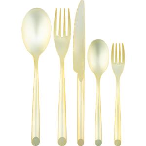 PLASTICPRO 80 Pieces Plastic Silverware Suave Elegant Premium Heavy Duty Gold Plastic Cutlery Set, Fancy Disposable Flatware