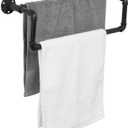 MyGift Double Towel Bar for Bathroom, Wall Mounted Bath Towel Rack, Hand Towel Holder, Farmhouse Rustic Bathroom Decor, Industrial Pipe Metal Matte Black