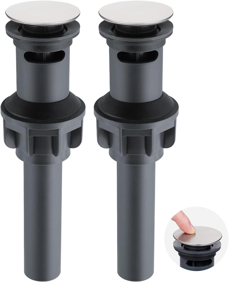 Hygie Rinse 2Pack Pop Up Sink Drain with Overflow, Vessel Sink Stopper, Push and Seal Drainer, Anti-Clogging Strainer, Brushed Nickel