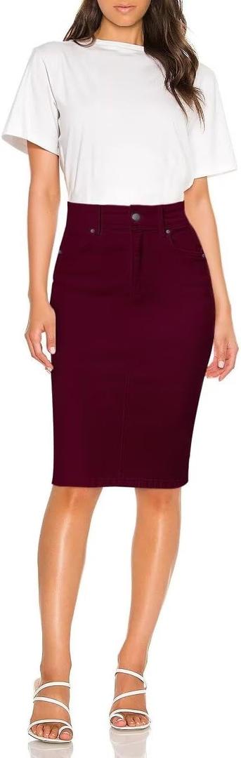 Hybrid & Company Women's Super Comfy Ultra Stretch Skirt Knee Length with Pockets (10)