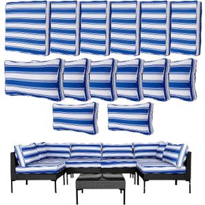14Pcs Outdoor Cushion Covers Replacement Washable Waterproof UV w/Zipper for 6-Seaters Sofa Patio Slipcovers Set Seat and Back Covers Only (Deepblue Stripe, 23.6x23.6inch)