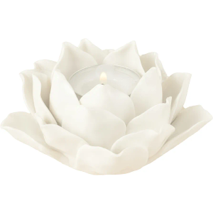 Ceramic Lotus Petals Style Flower Candle Holder Tea Lights Holder Home & Table top Decoration (White)