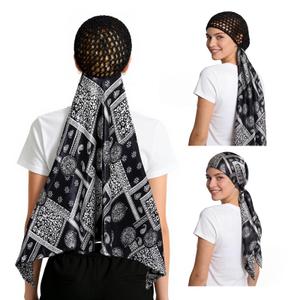 Wrap Cap Hair Net And Scarf, 2 In 1 Heatless Silk Press Wrap, Adjustable Silk Shower Cap For Sleeping, Hair Wraps Net For Women Black Hair Care, Wraps Cap Bonnet Attached,Durag (Cashew pattern)